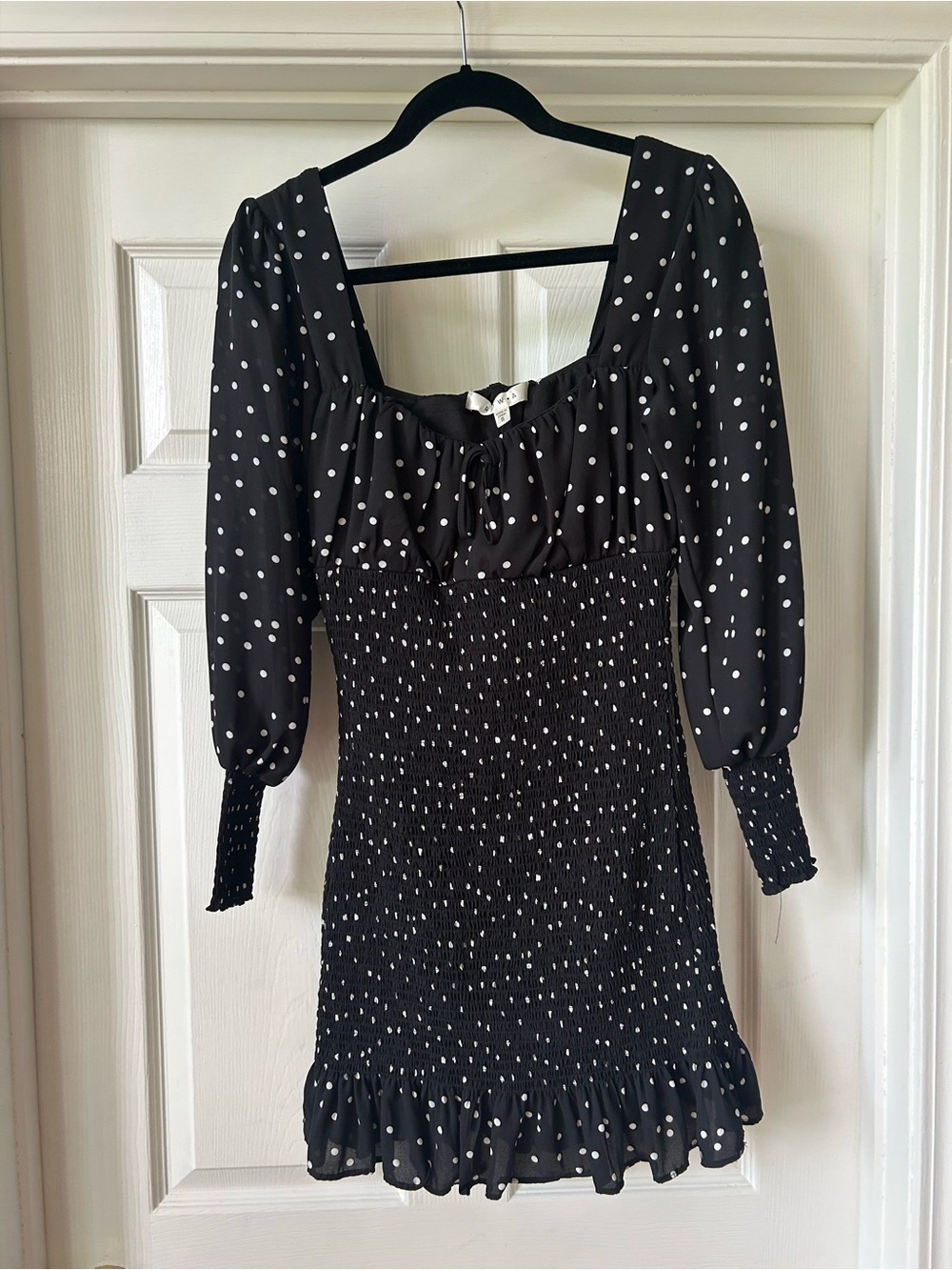 Black Polka Dot Smocked Mini Dress - Women's